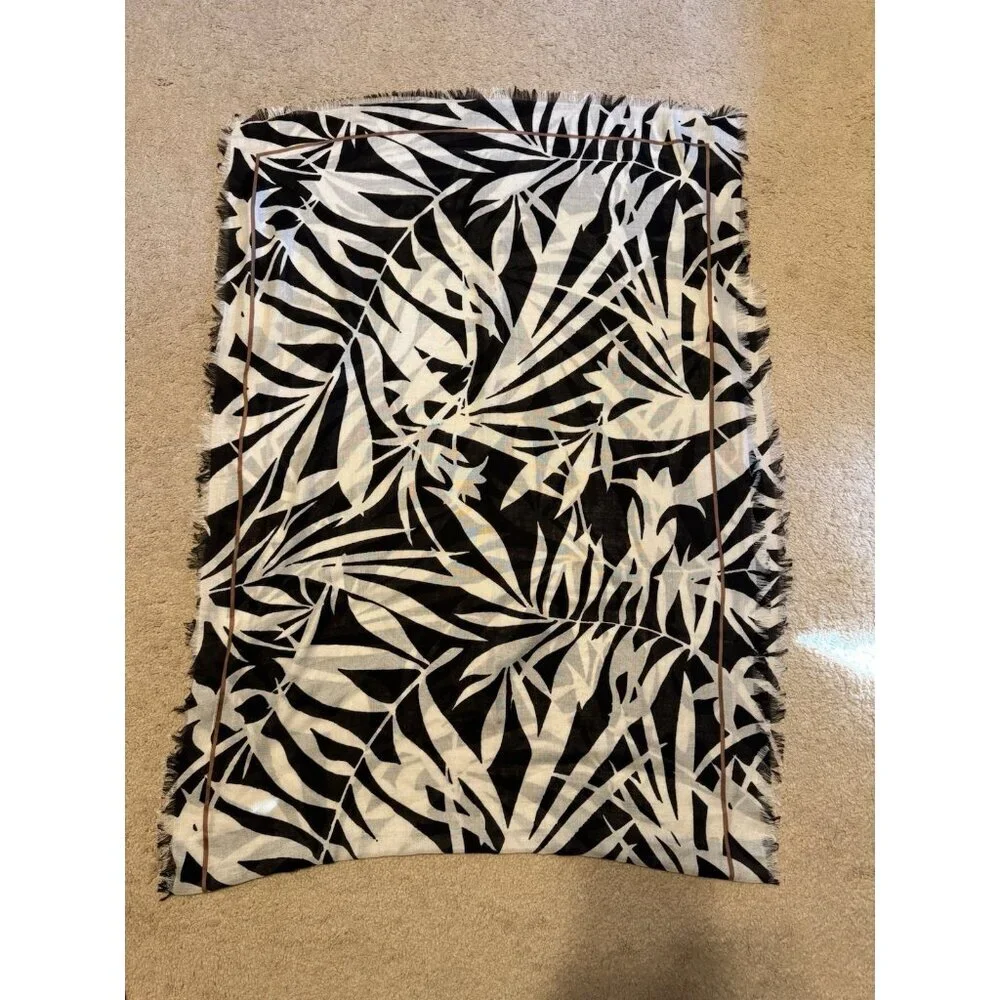 Nordstrom Tissue Weight Wool & Cashmere Scarf 29 x 73” Floral Black White $99